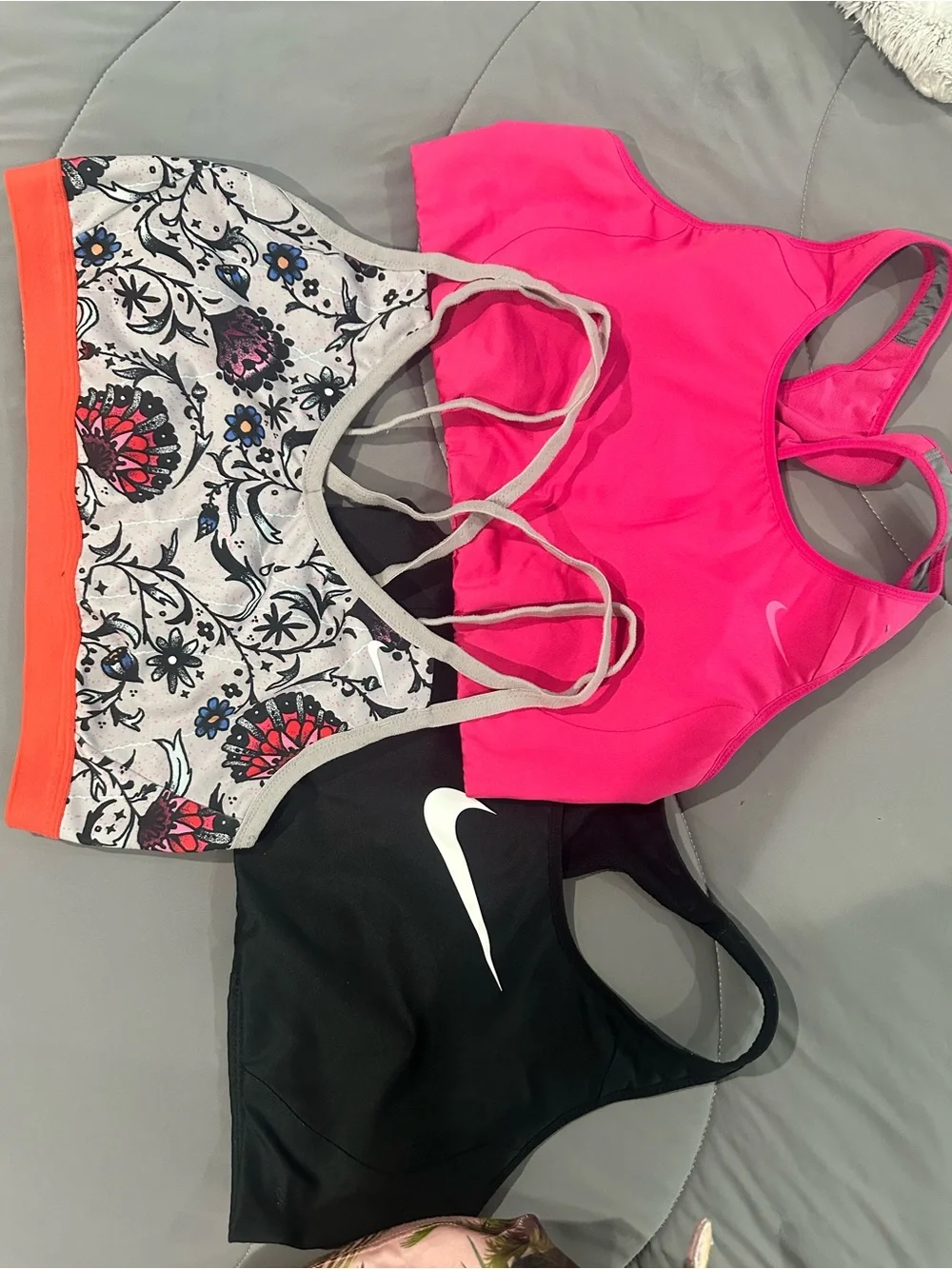 Nike Hot Pink, Black & Floral Sports Bra Set